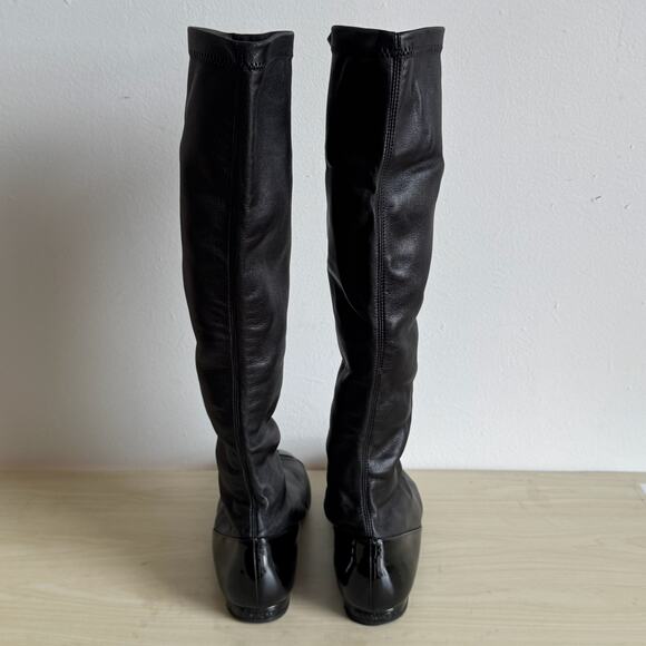 CHANEL Lambskin Leather Knee High  Cap Toe Riding Boots (box + dustbag) - Picture 3 of 16